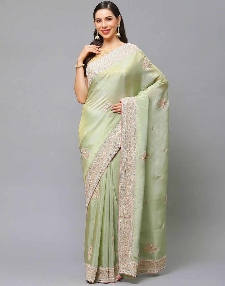 Embroidery Pista Green and Mauve Saree
