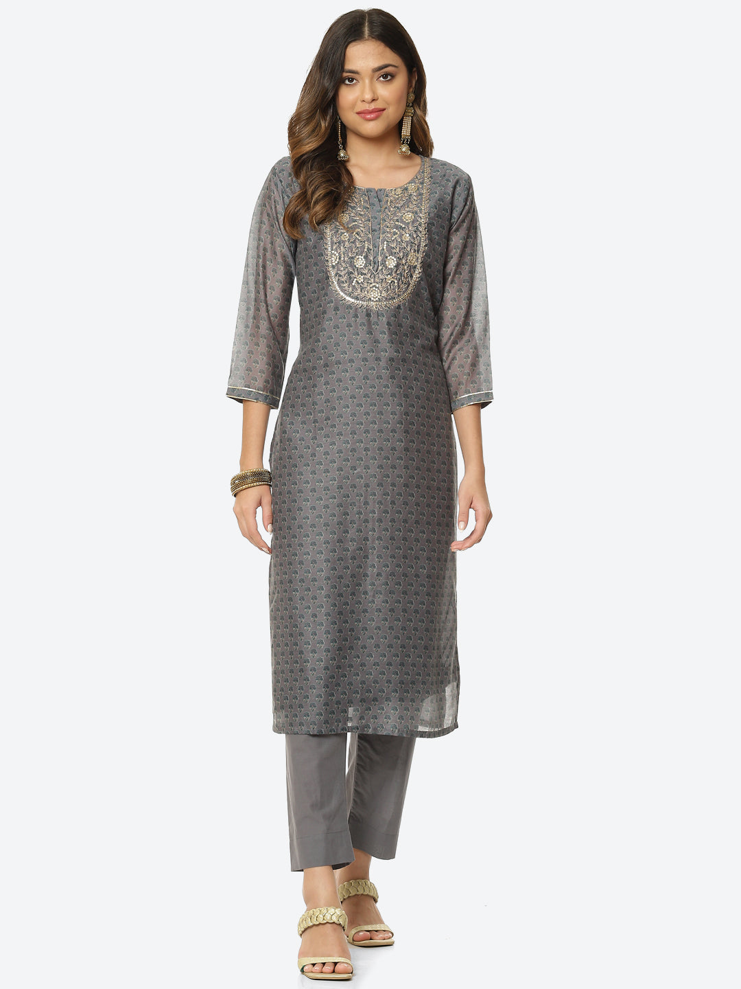 Zari Embroidered Printed Chanderi Kurta With Pant