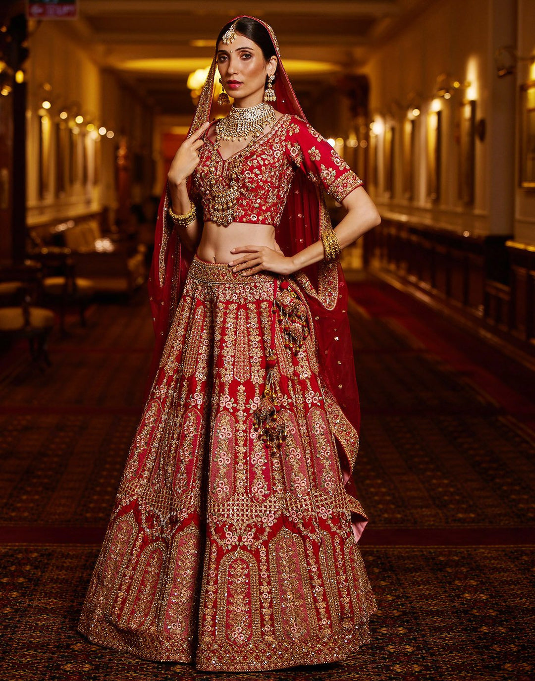 Embroidered Art Handloom Dupion Bridal Lehenga With Choli And Net Dupatta