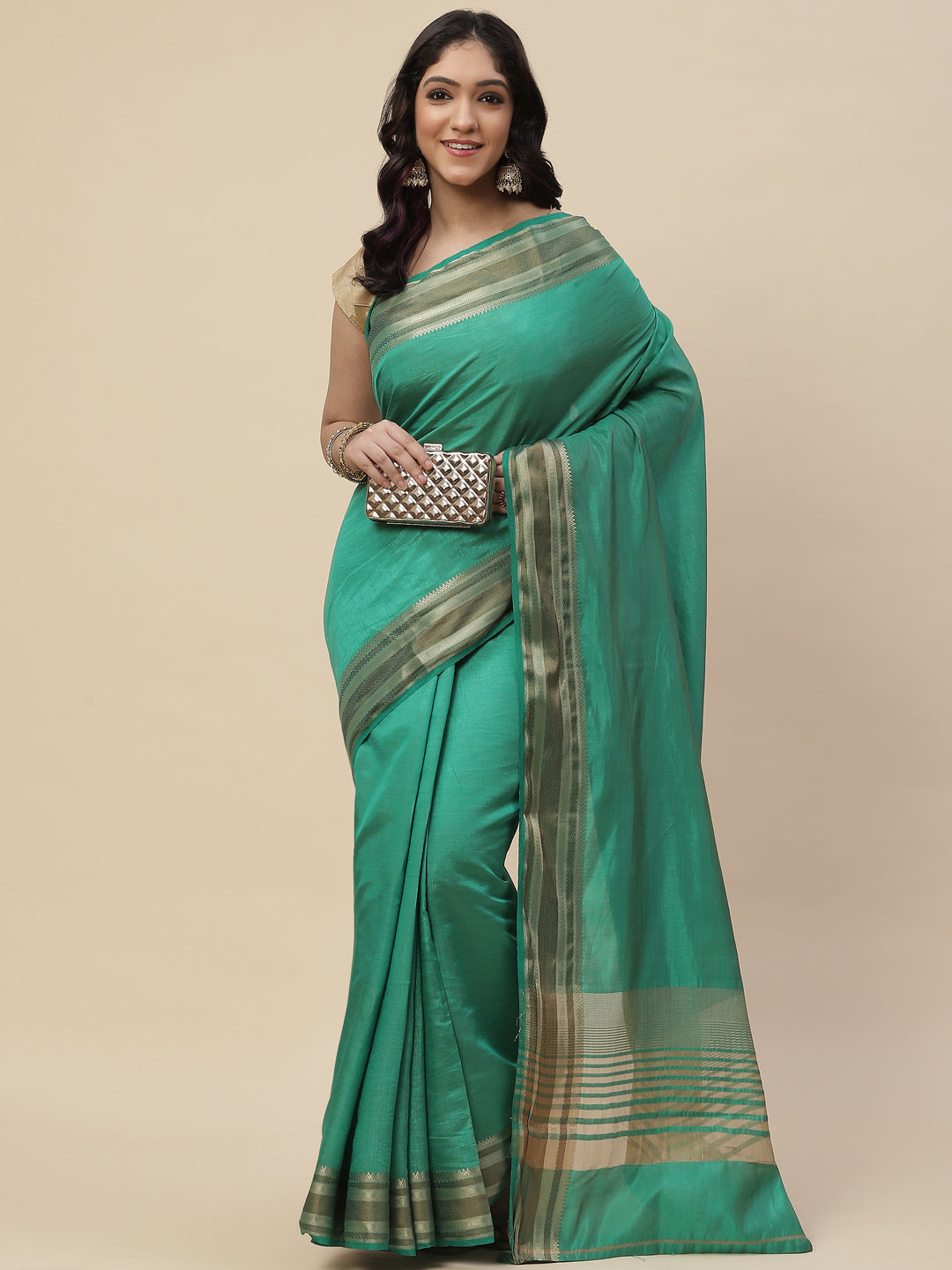 Plain Zari Border Handloom Woven Saree