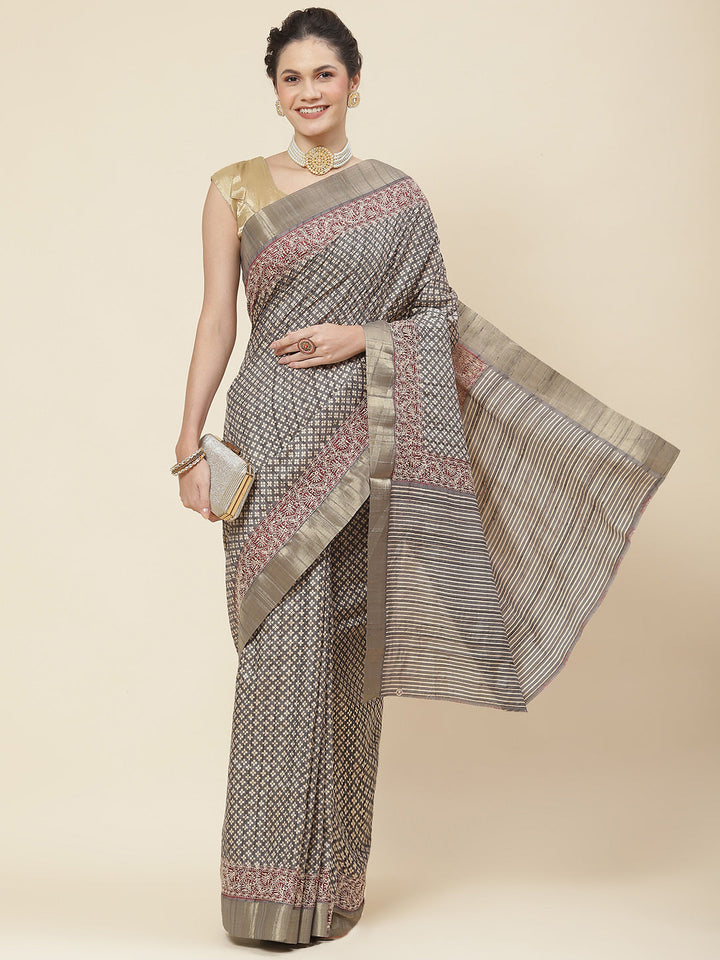 Printed Tussar Saree