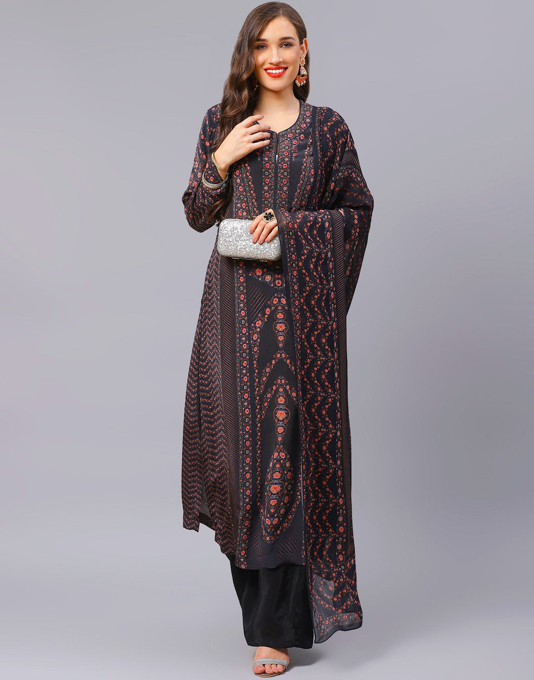 Black Digital Printed Salwar Kameez Stitched Suit