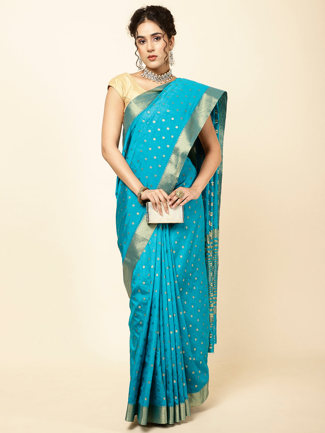 Zari Border Booti Woven Handloom Saree