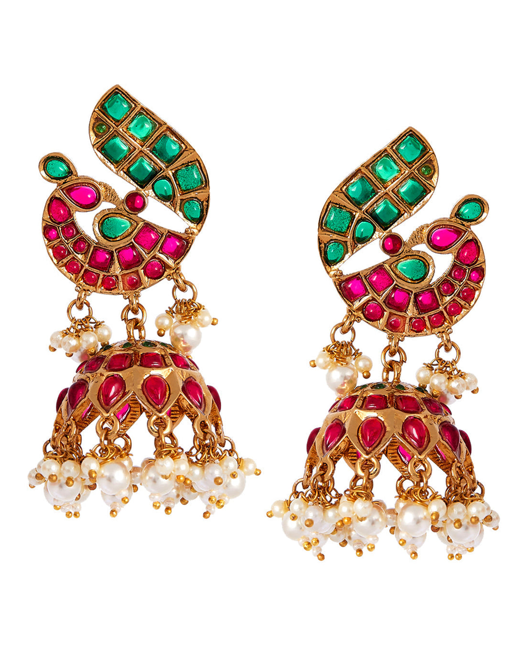 Gold Plated Earrings Embellished With Pearls And Stones