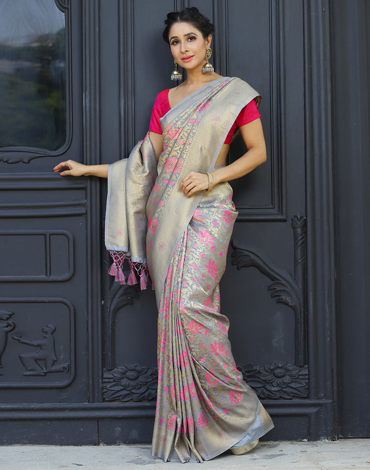 Stone Jaal Art Handloom Woven Saree