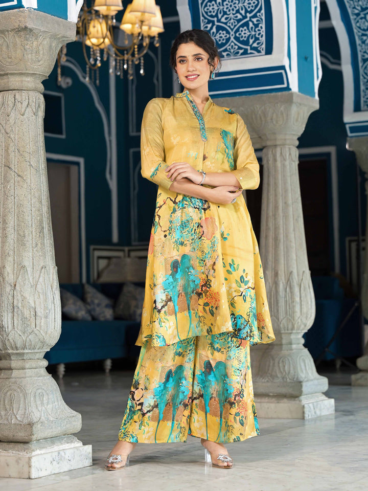 Floral Printed Cotton Straight Kurta With Palazzo