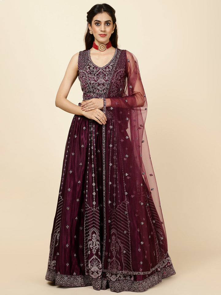 Embroidered Crepe Choli With Lehenga &amp; Dupatta