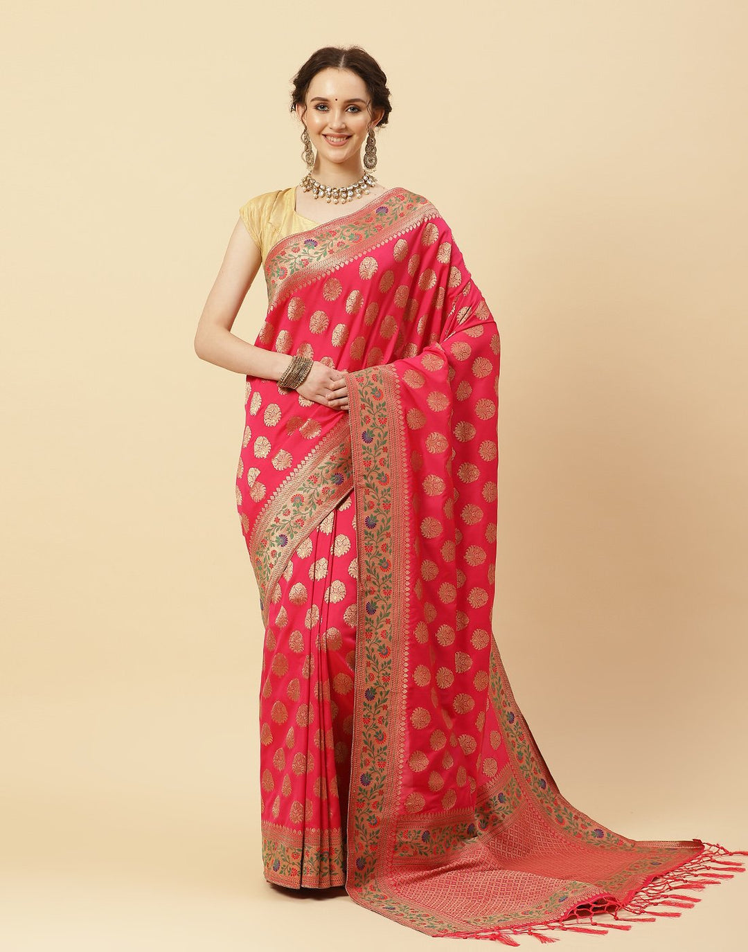 Woven Banarasi Saree With Zari Booti Border