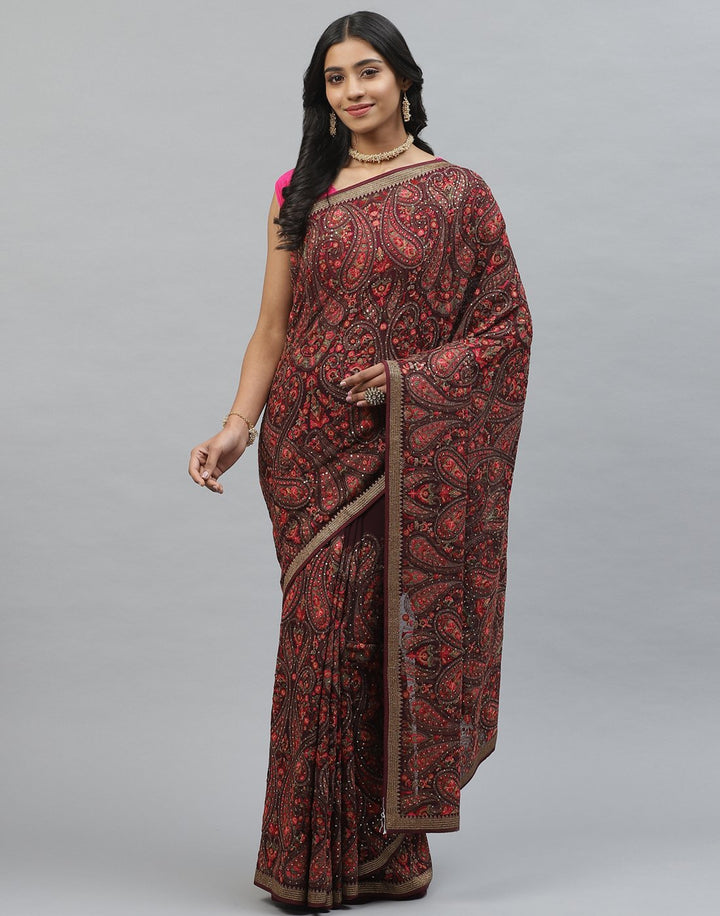 Georgette Saree With Kashmiri Work