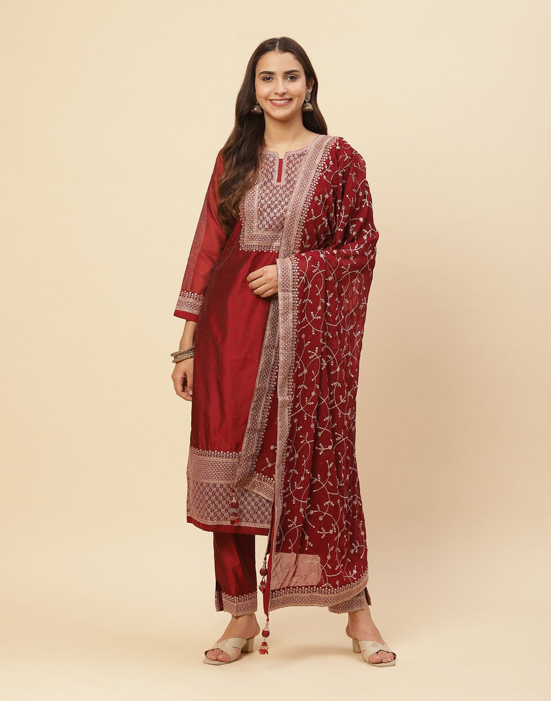 Sequence Embroidered Cotton Chanderi Salwar Kameez Stitched Suit With Georgette Dupatta