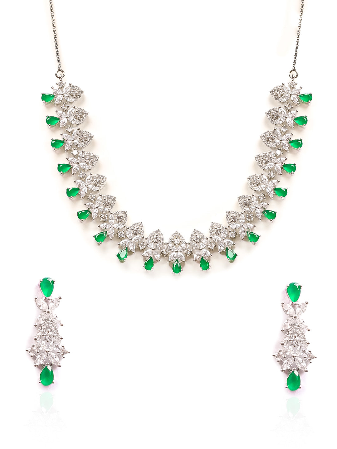 Silver AD Necklace Set With Earrings