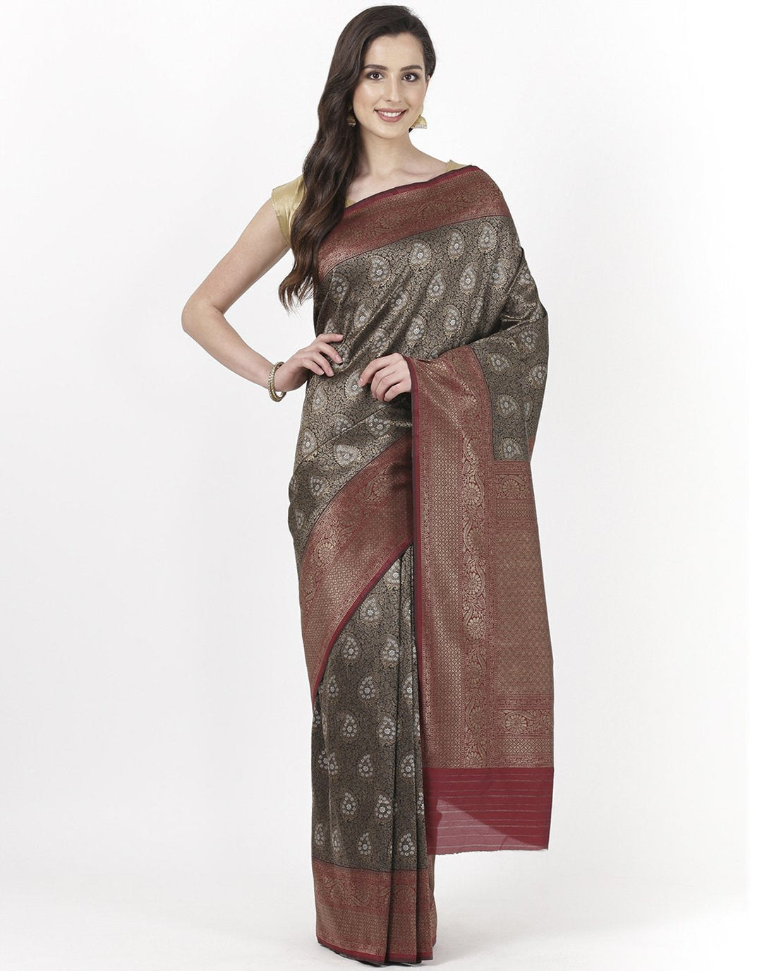 MBZ Meena Bazaar-Beige Banarasi Art Handloom Saree