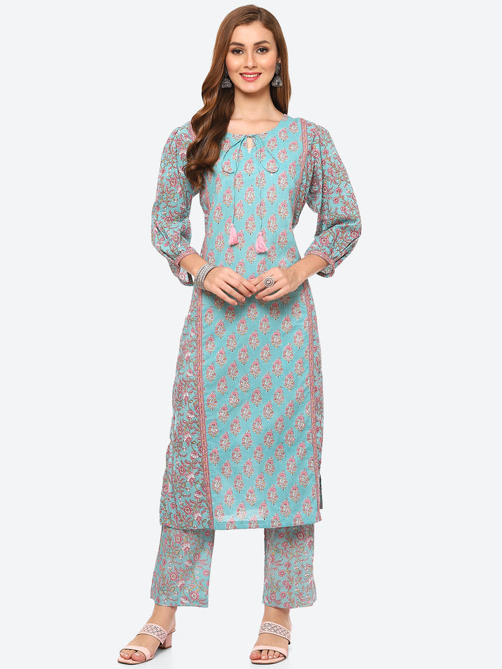 Floral Printed Cotton Kurta With Pant