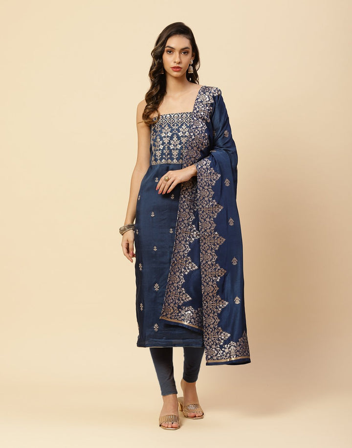 Embroidered Art Handloom Suit Piece With Banarasi Dupatta