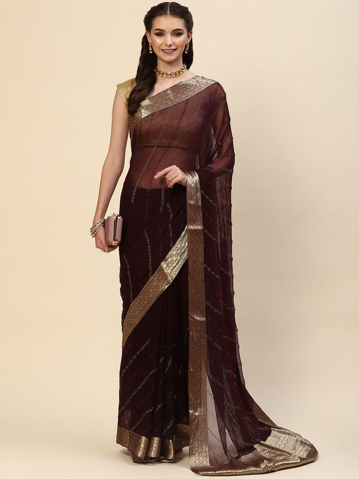 Stone Work Chiffon Plain Saree