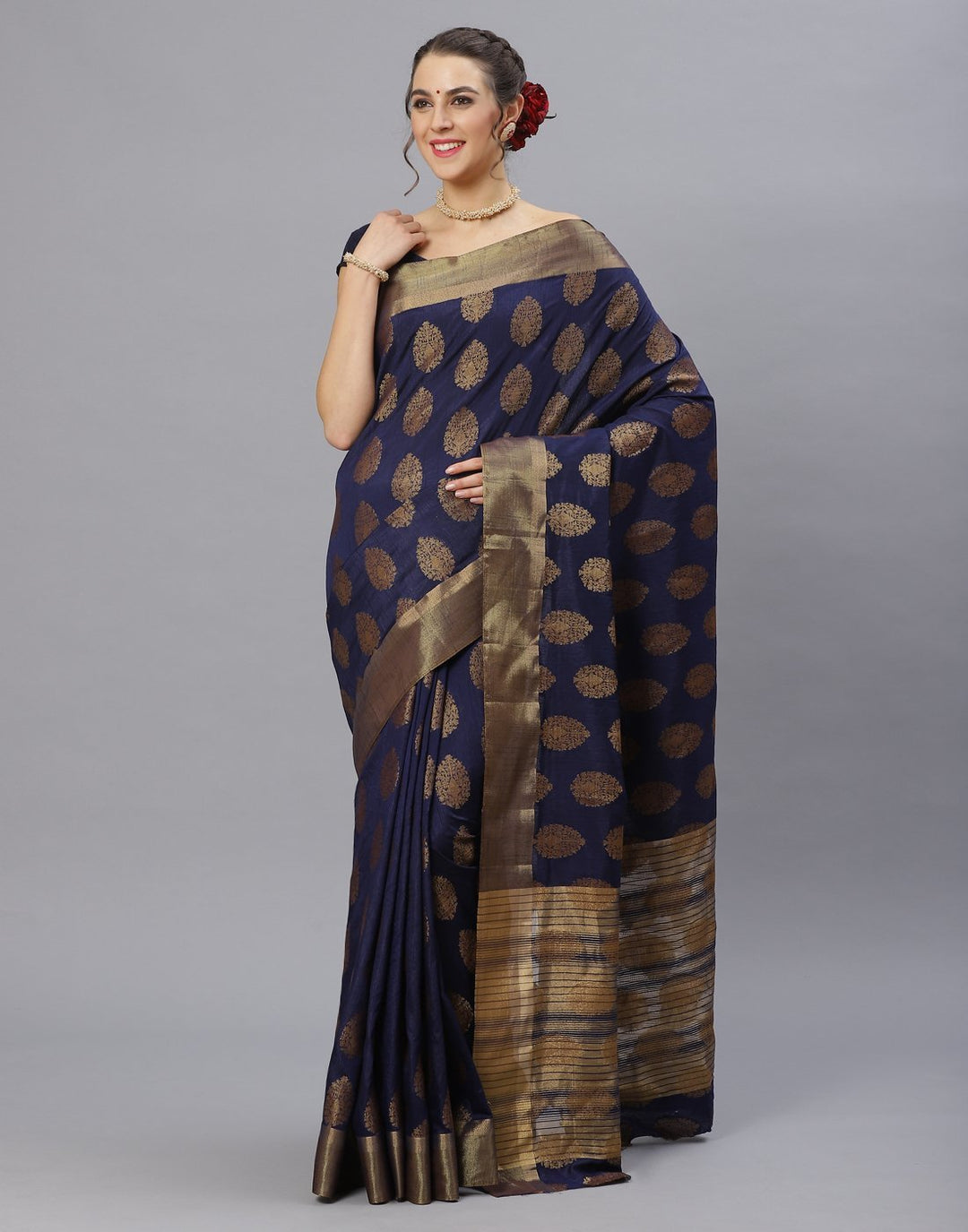 Navy Blue Art Handloom Woven Saree