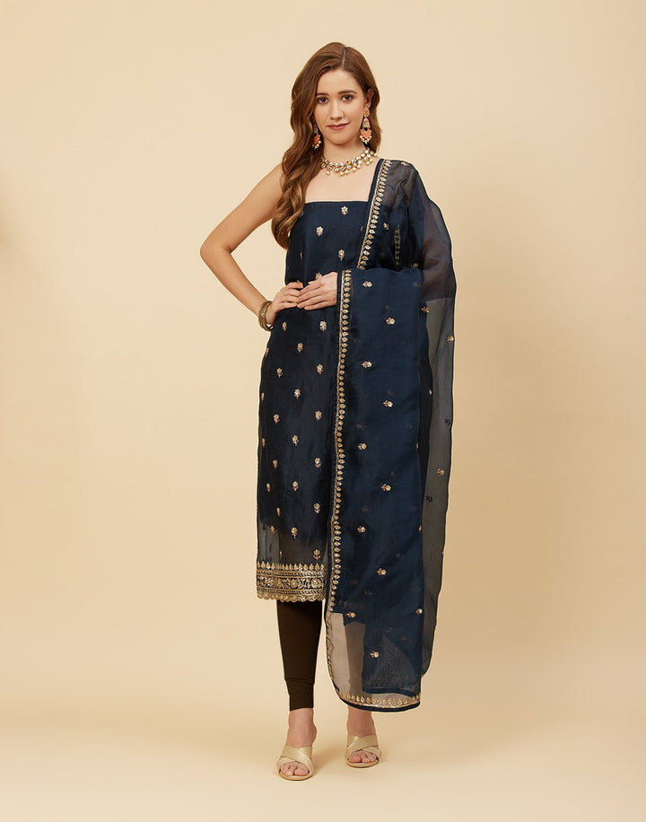 Embroidered Organza Kora Suit Piece With Dupatta
