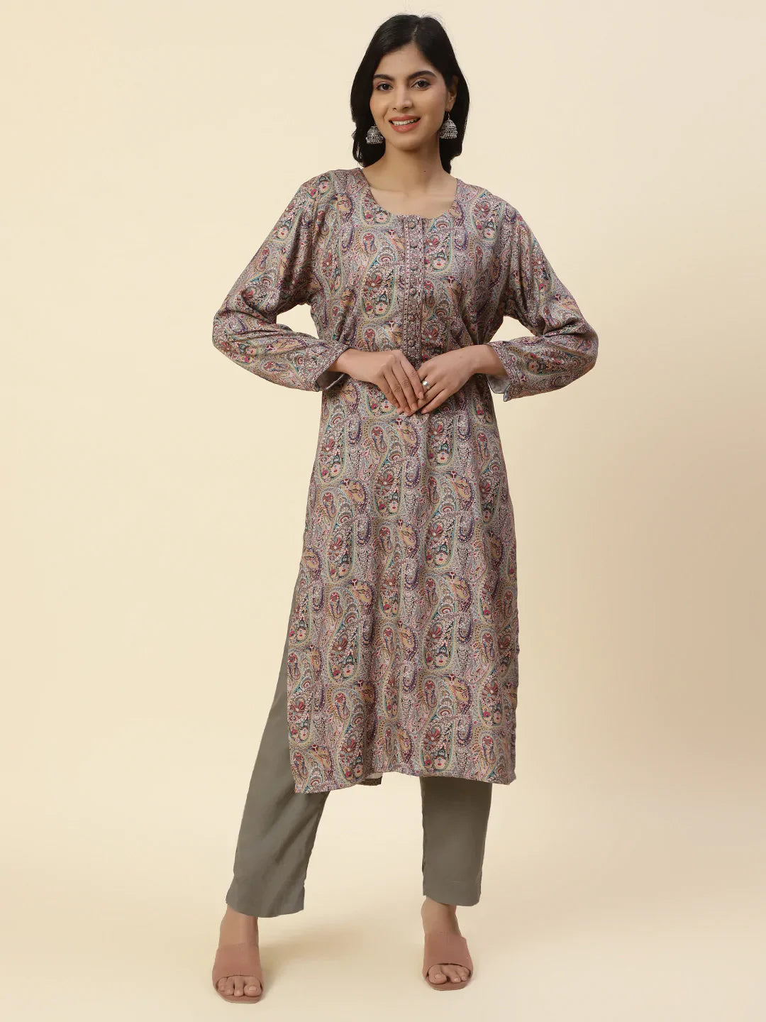 Printed Pashmina Kurta With Pants