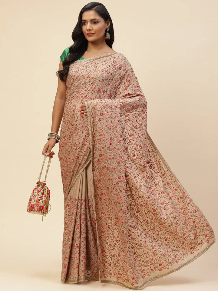 Resham Zaal Embroidered Crepe Saree