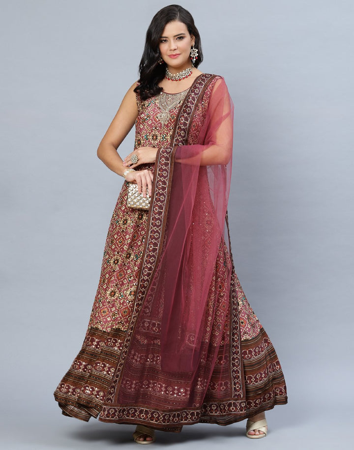 Wine Anarkali Salwar Kameez Stitched Suit