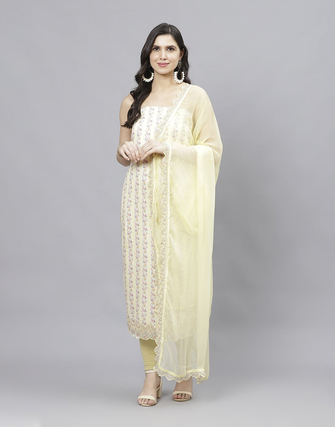 Printed Cotton Suit Piece With Chiffon Dupatta