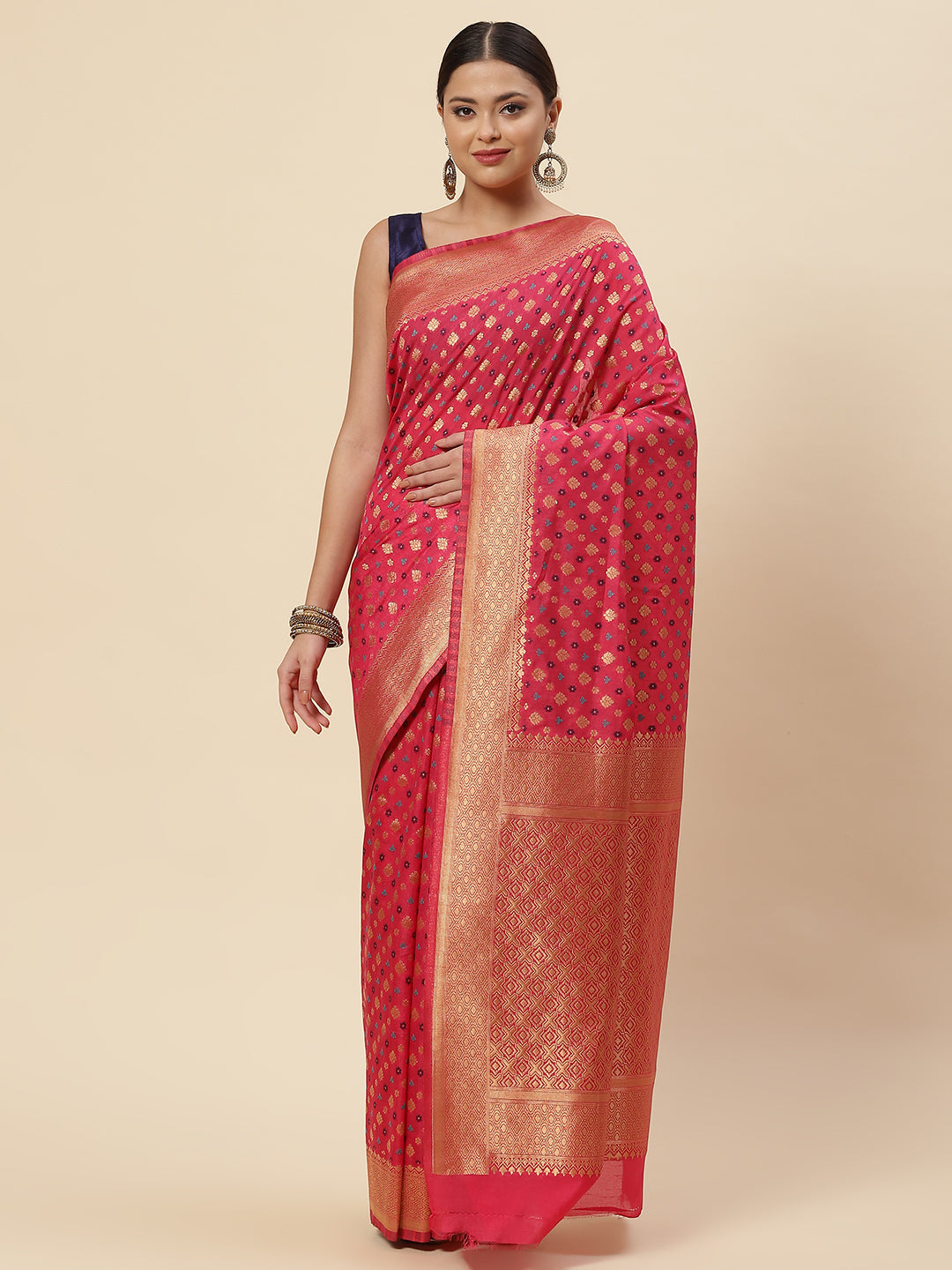 Zari Border Booti Handloom Woven Saree
