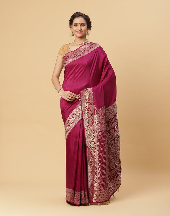 Woven Plain Banarasi Saree With Zari Border