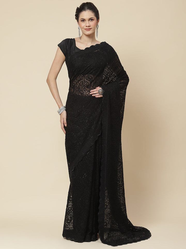 Resham Jaal Embroidered Chiffon Saree