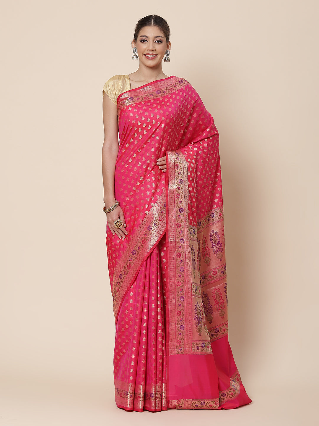 Zari Border Booti Cotton Woven Saree