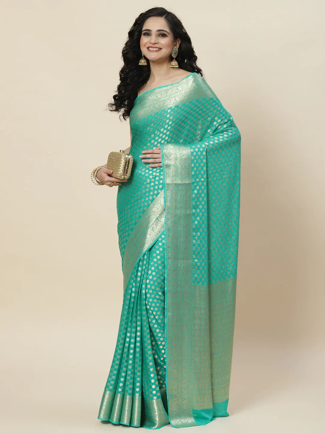 Zari Booti Georgette Plain saree