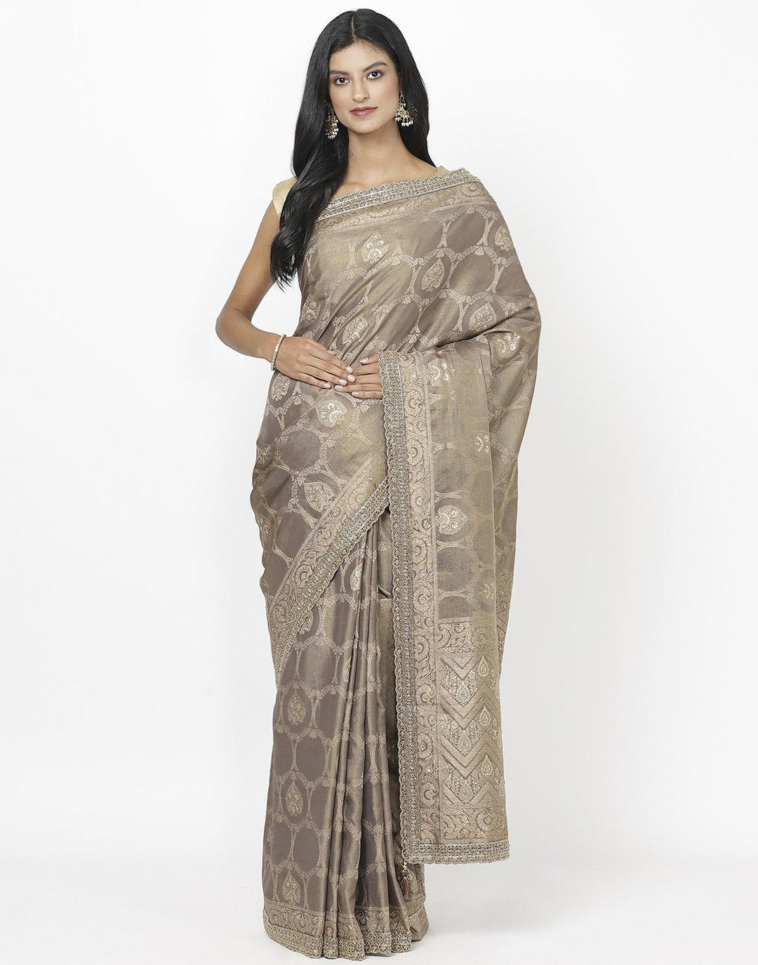 MBZ Meena Bazaar-Green Banarasi Tissue Saree