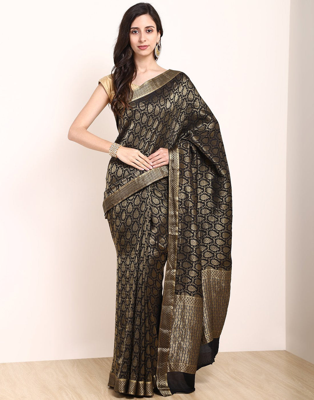 MBZ Meena Bazaar-Peacock Blue Crepe Saree