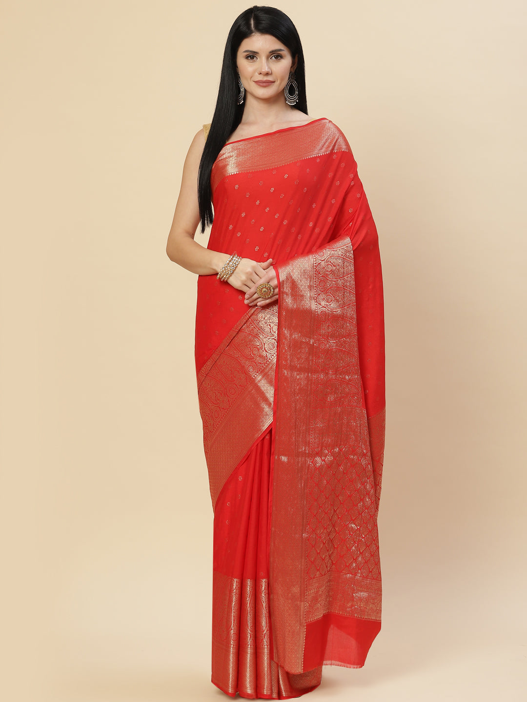Zari Booti Crepe Plain Saree