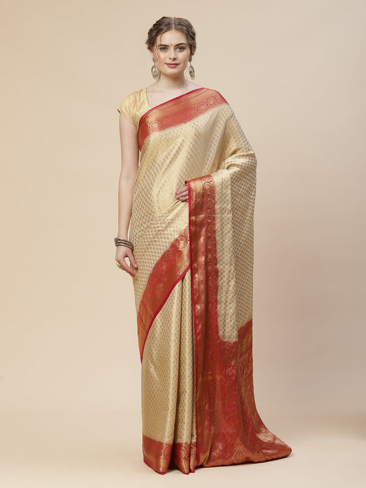 Brocade Zari Booti Art Handloom Woven Saree