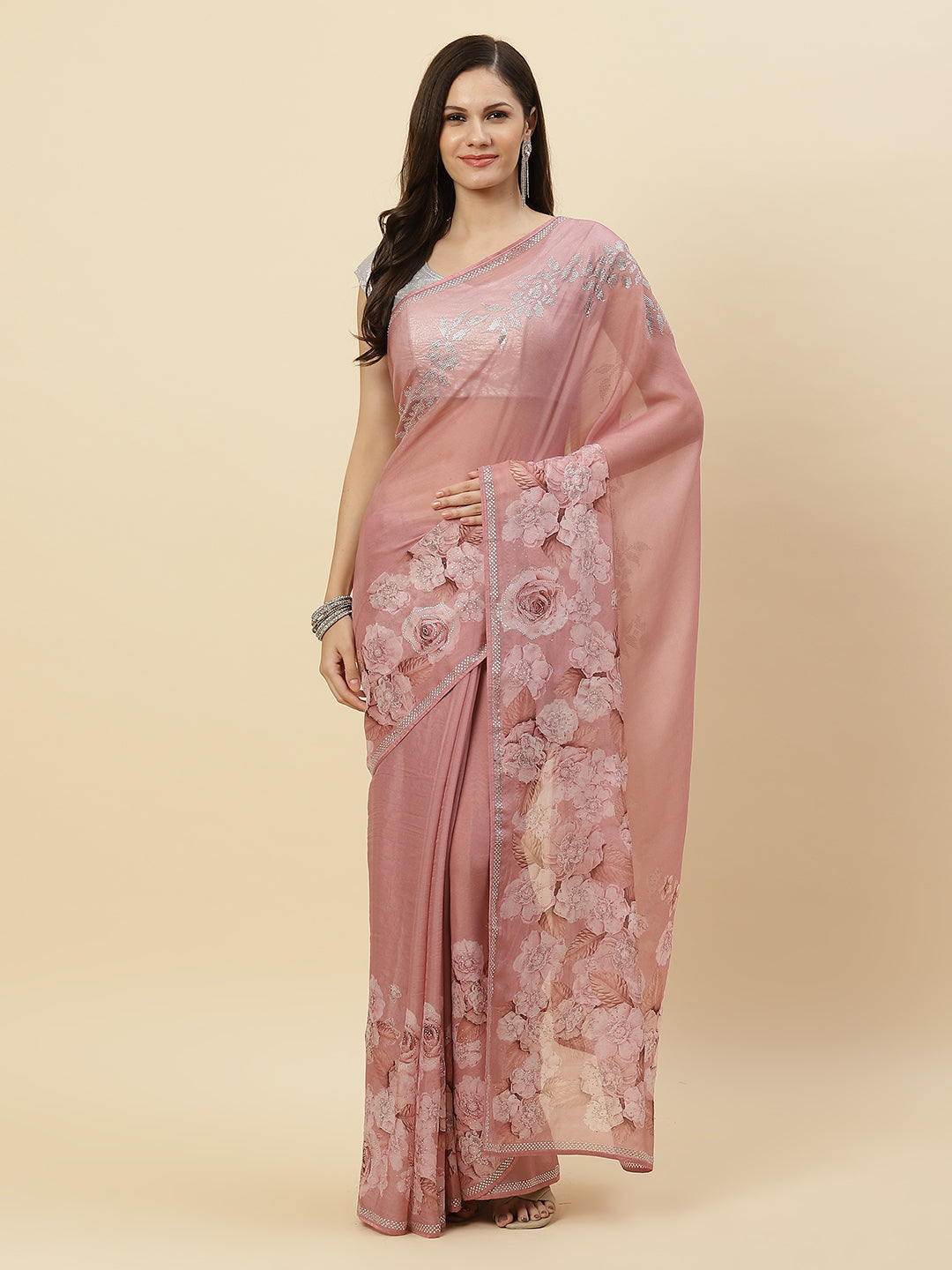 Floral Printed Organza Saree