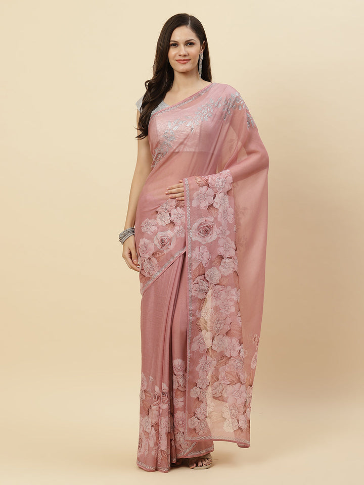 Floral Printed Organza Saree