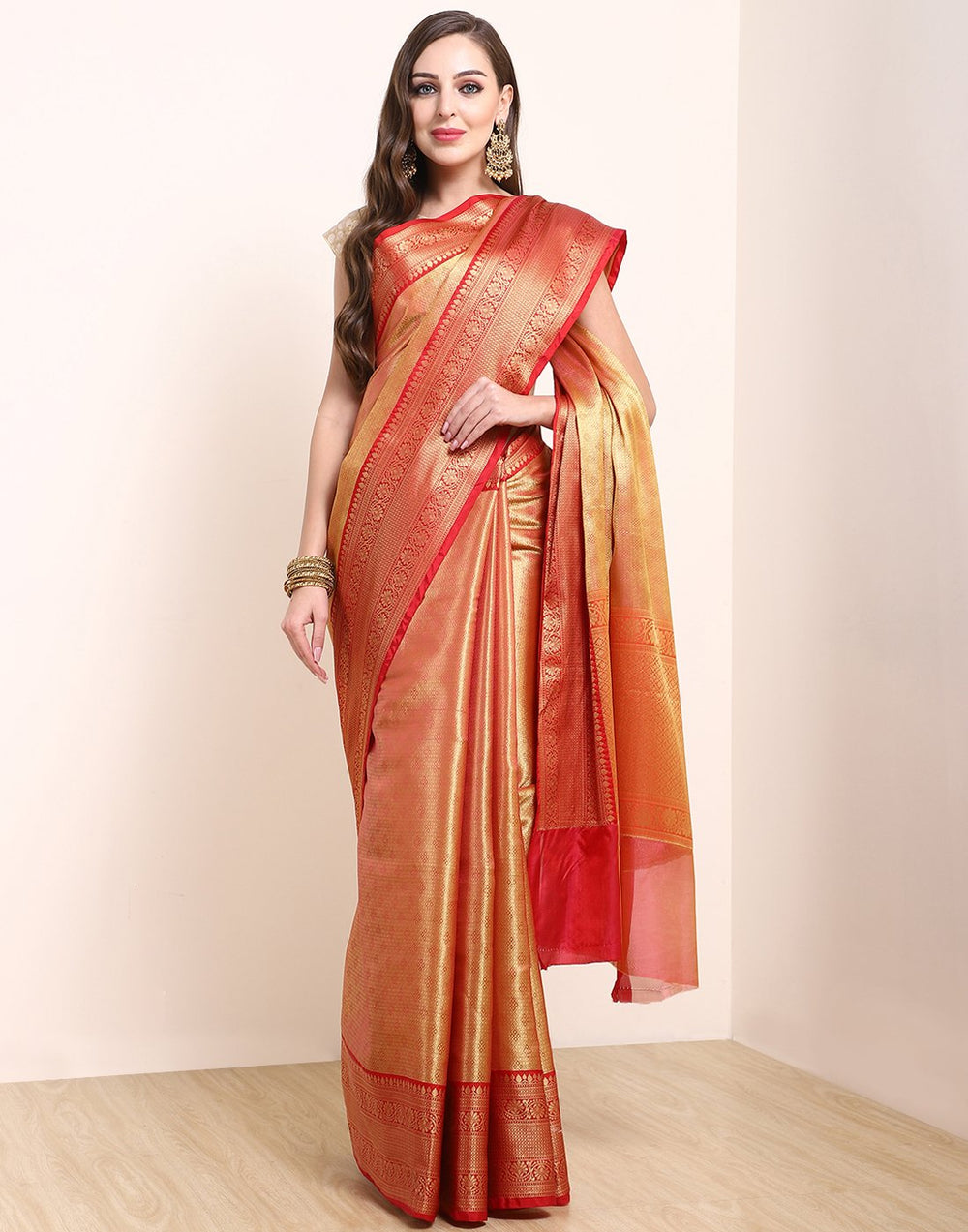MBZ Meena Bazaar-Yellow Cotton Woven Saree
