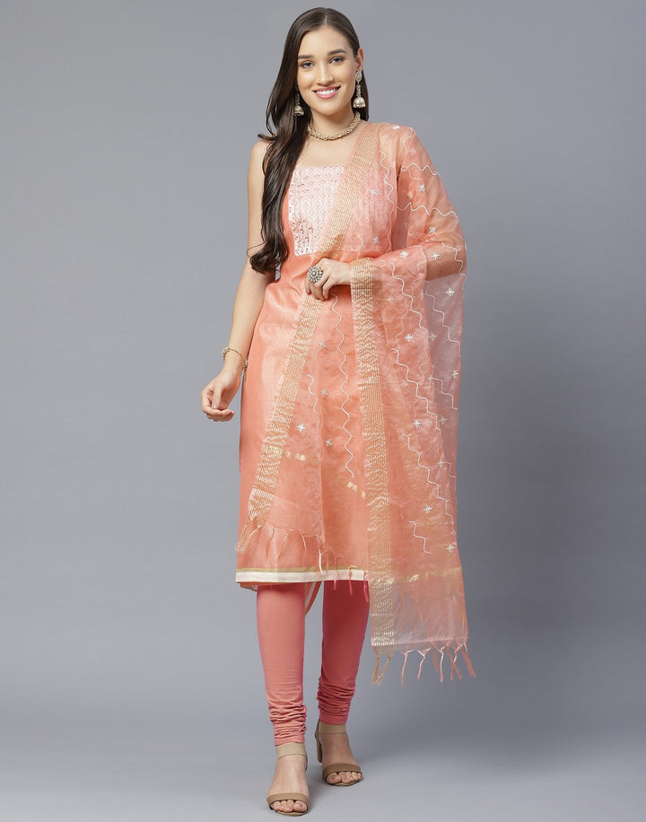 Chanderi Embroidered Suit Piece with fancy dupatta