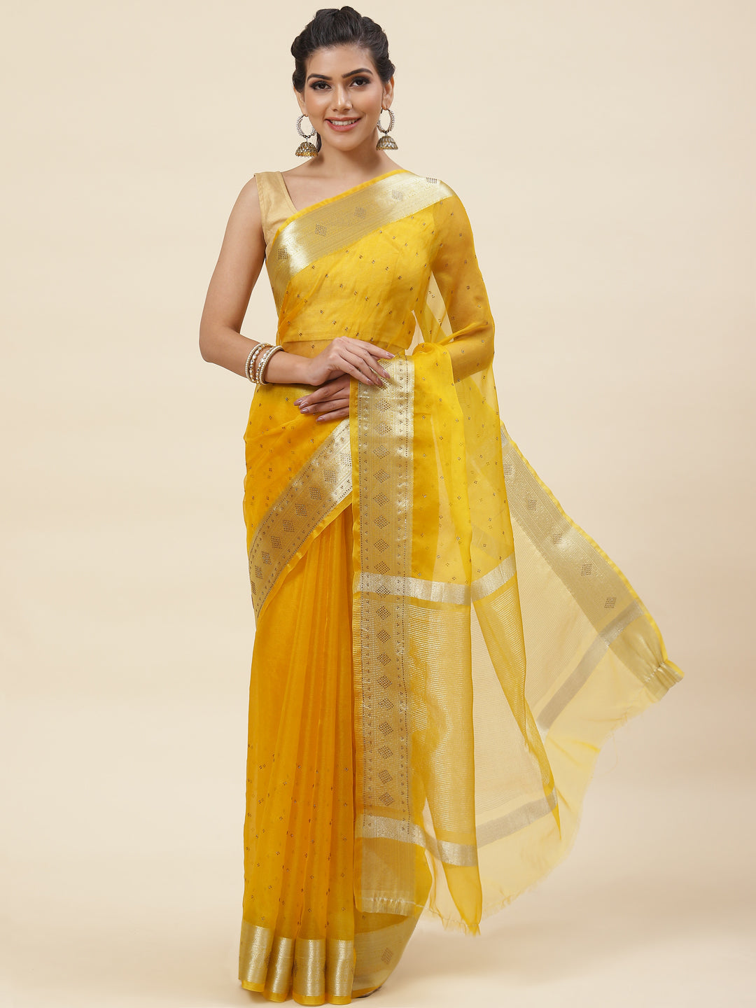 Stone Work Plain Organza Saree