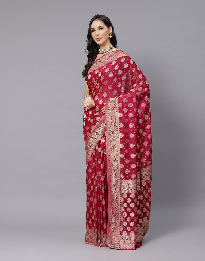 Semi Crepe Saree With Zari Border Booti