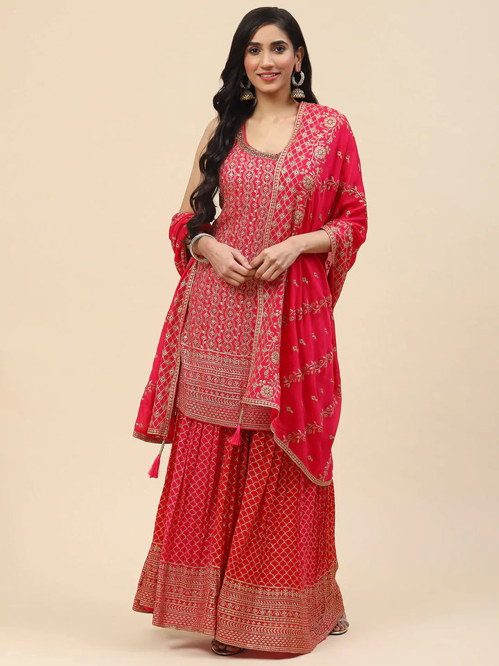 Zari Embroidered Handloom Kurti With Garara &amp; Dupatta