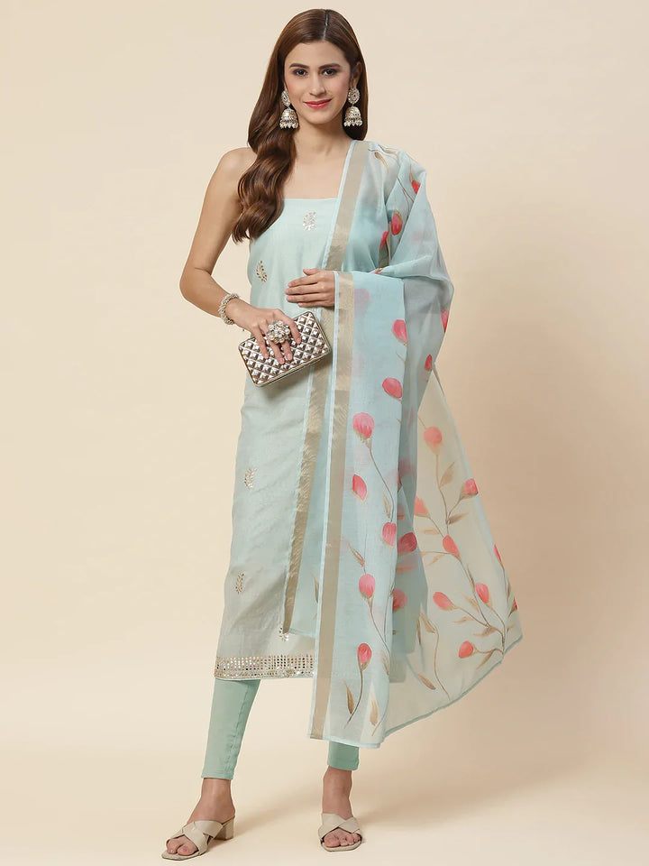 Embroidered Chanderi Unstitched Suit Piece With Floral Dupatta