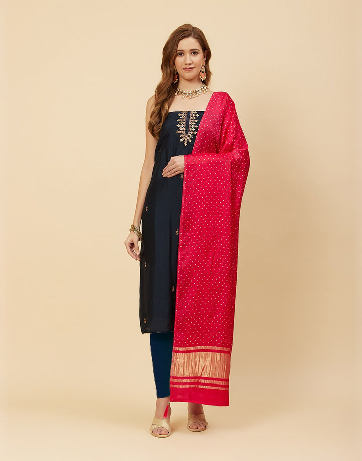 Embroidered Art Haandloom Dupion Suit Piece With Dupatta