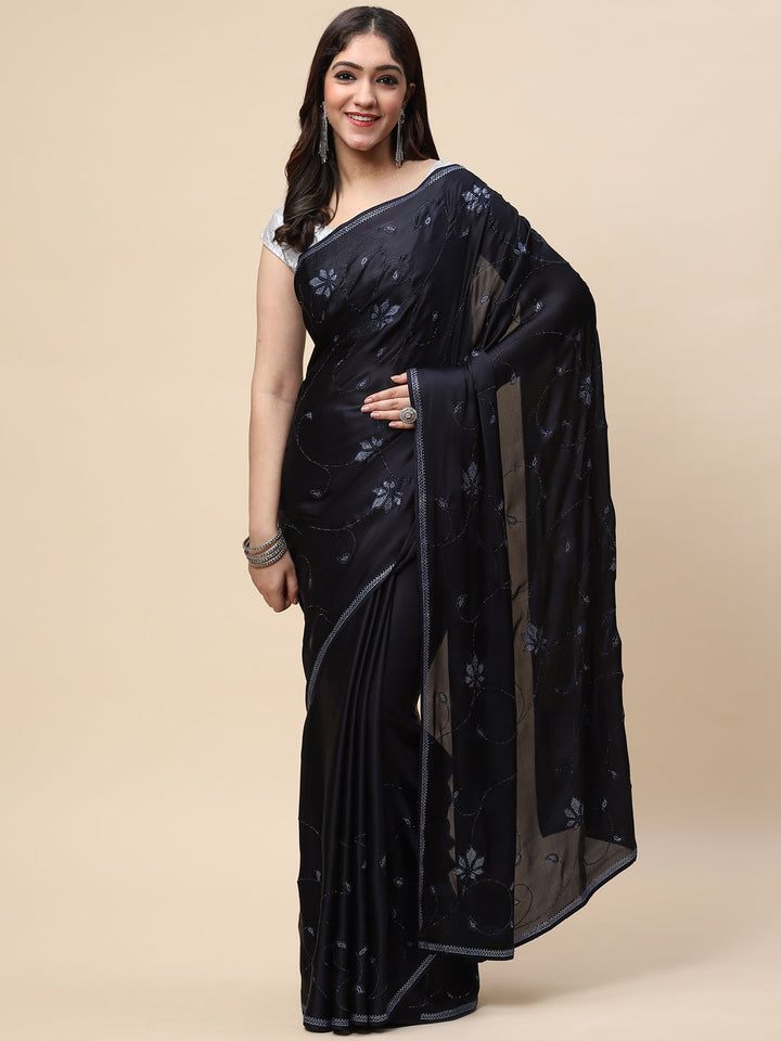 Stone Jaal Embroidered Satin Saree