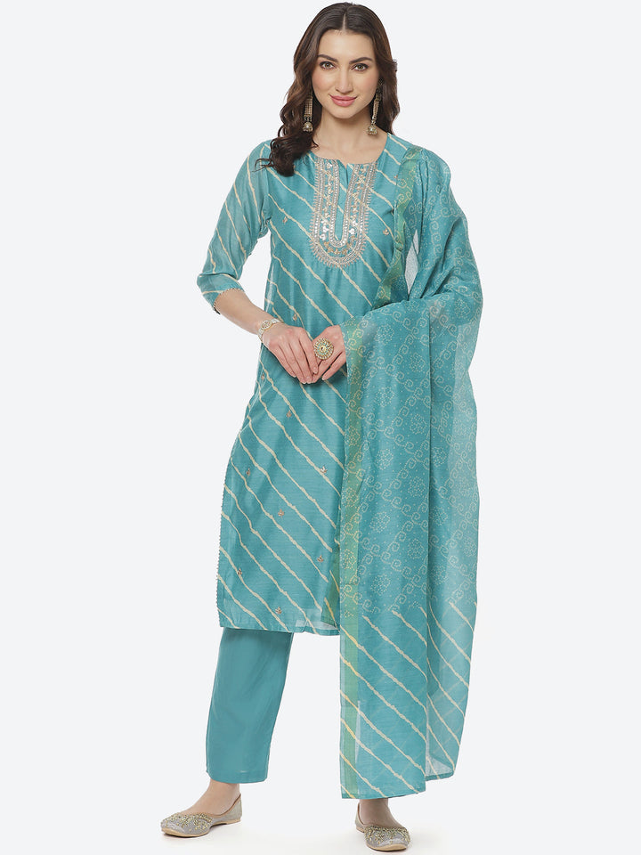 Embroidered Cotton Salwar Kameez Stitched Suit With Chanderi Dupatta