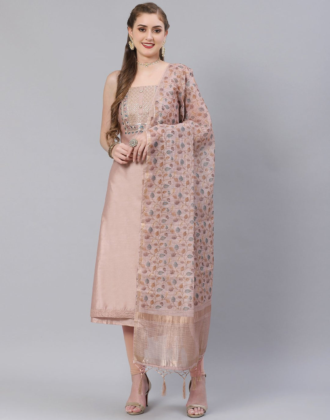 Chanderi Embroidered Suit Piece with Fancy dupatta