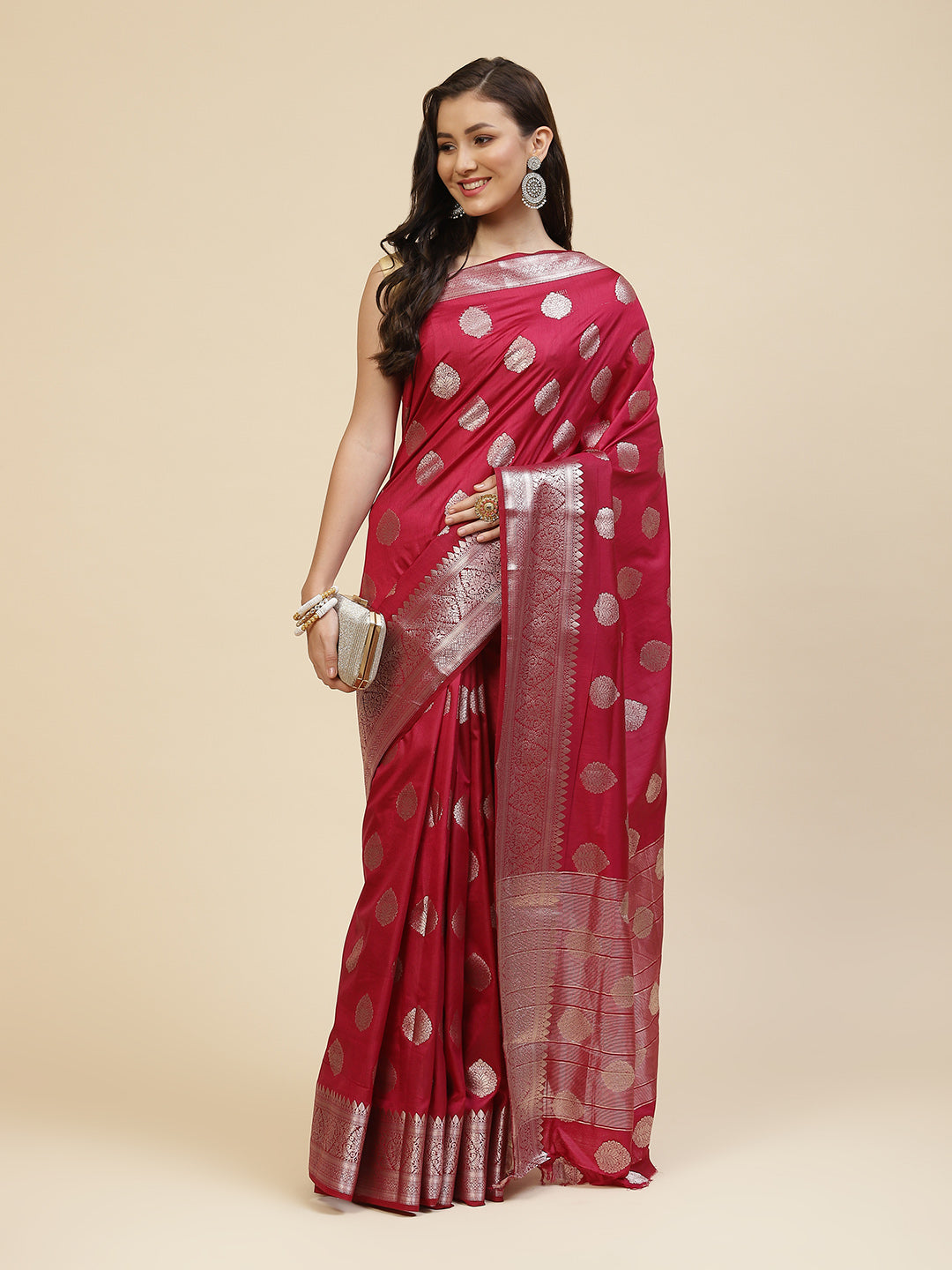 Zari Border Booti Handloom Woven Saree