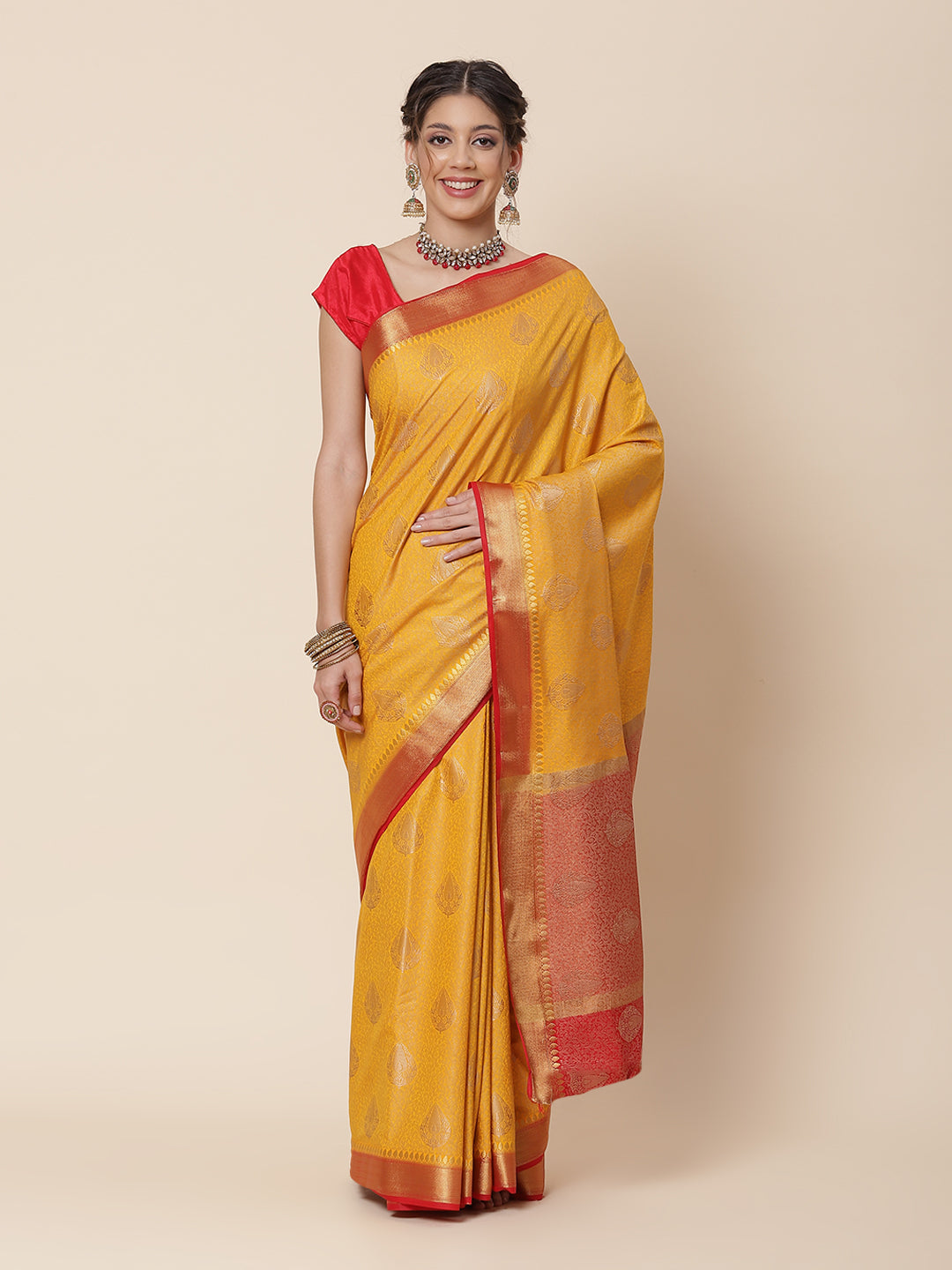 Zari Border Booti Art Handloom Woven Saree