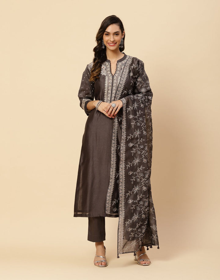 Embroidered Cotton Chanderi Salwar Kameez Stitched Suit With Chanderi Dupatta