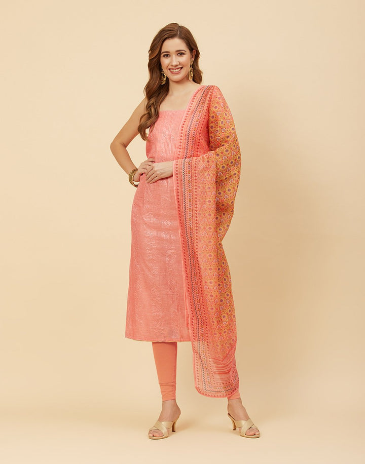 Embroidered Chanderi Suit Piece With Printed Chanderi Dupatta